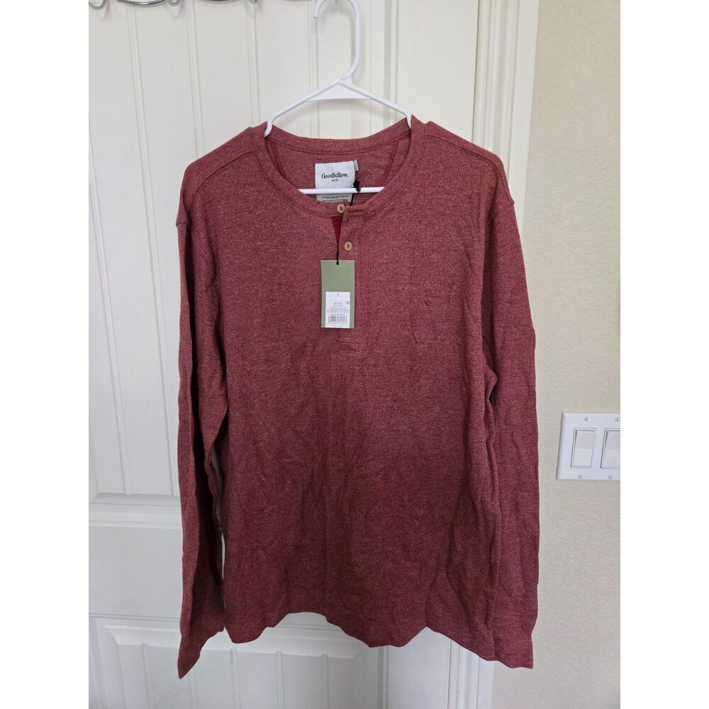 Goodfellow & Co Men’s Large Red Heather Long Sleeve Henley Shirt New With Tags